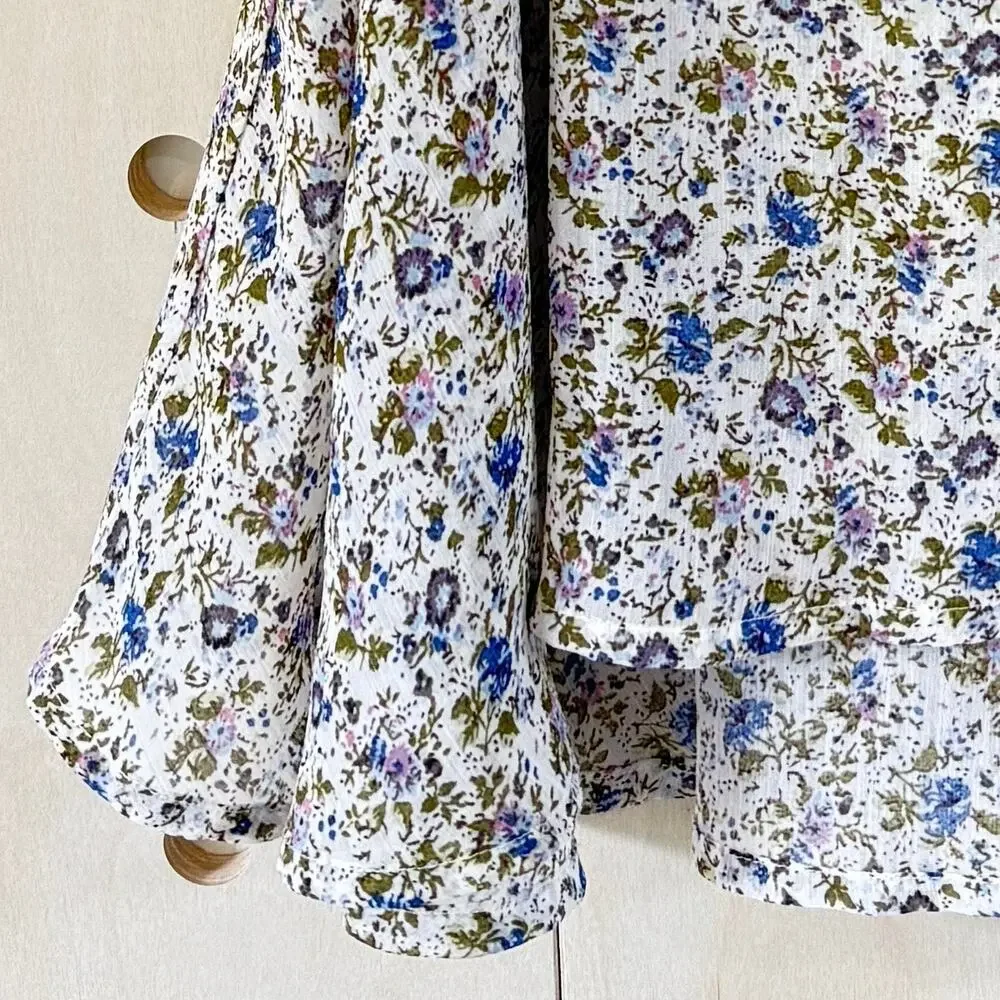 FOR LOVE & LEMONS Tour Bus Cropped Tank Size Small Cream Floral Sheer Chiffon - Picture 4 of 11
